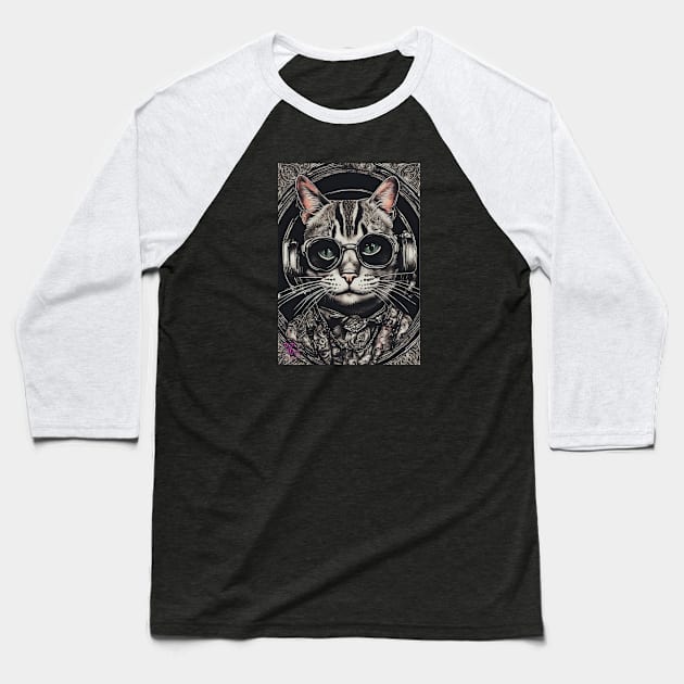 Steampunk Cat Baseball T-Shirt by Viper Unconvetional Concept